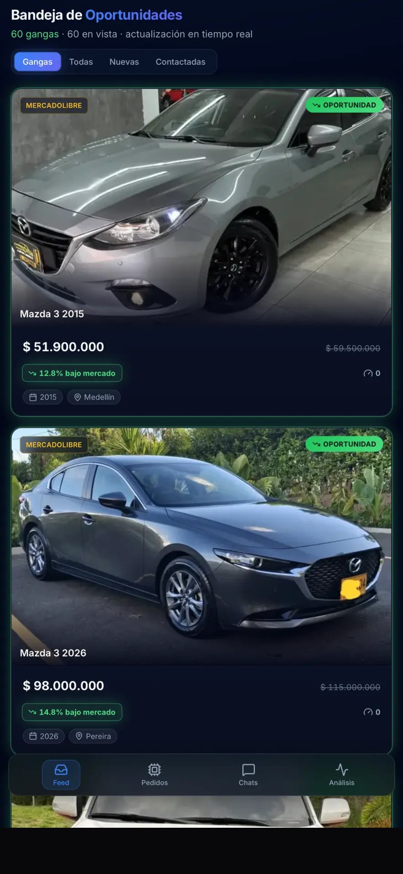 Pantalla real de Loyalty Cars